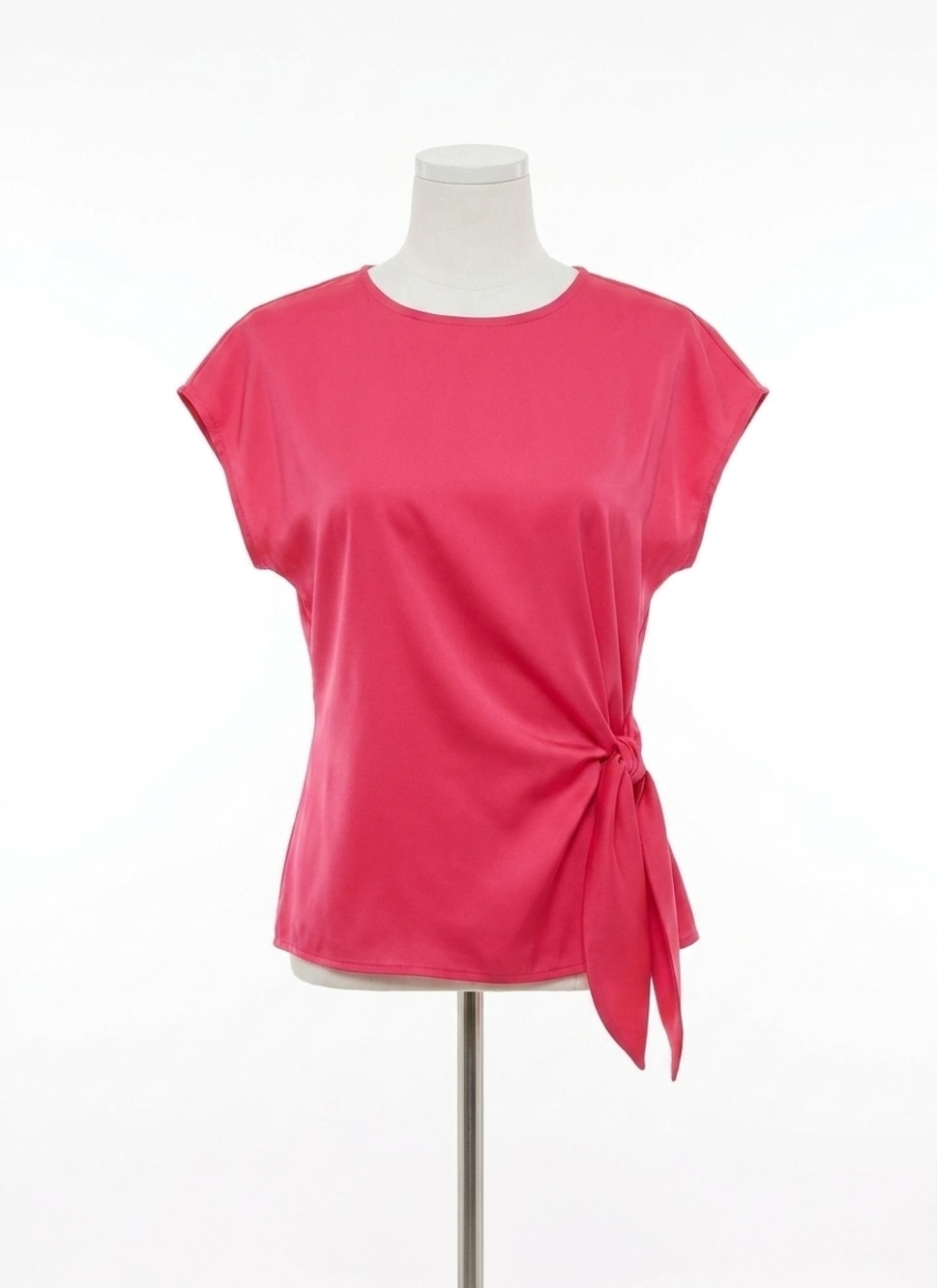 NEW LYSSE rosalia tie drape mix media top in pink martini